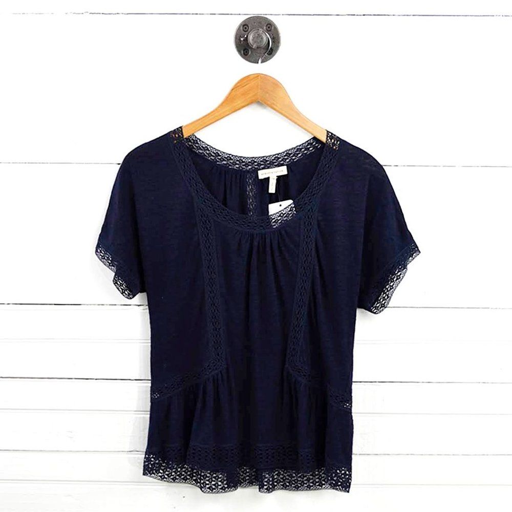 Rebecca Taylor linen lace inset short-sleeve top #138-118